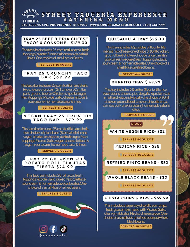 Casa Azul Catering Menu page 1