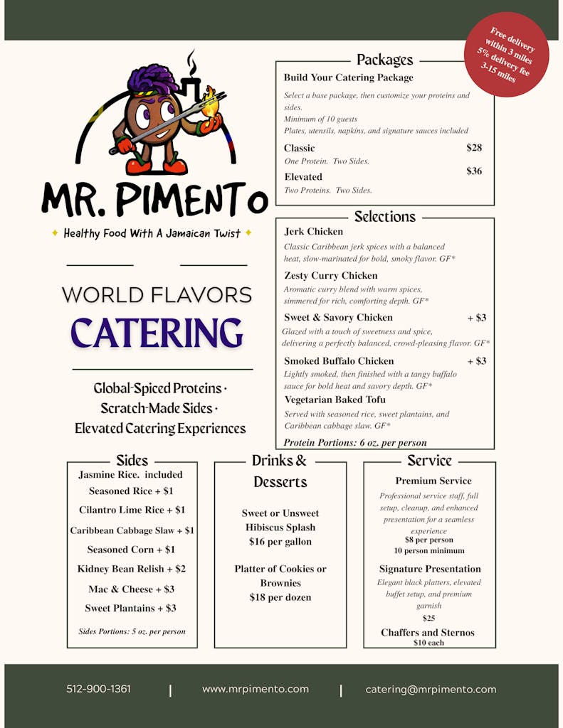 mr. Pimento Catering Menu
