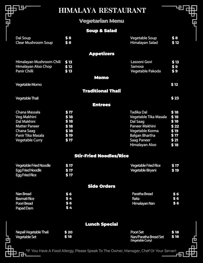 Vegetarian Menu1