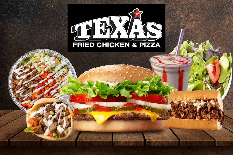 burgers and sandwich wraps collaged with logo