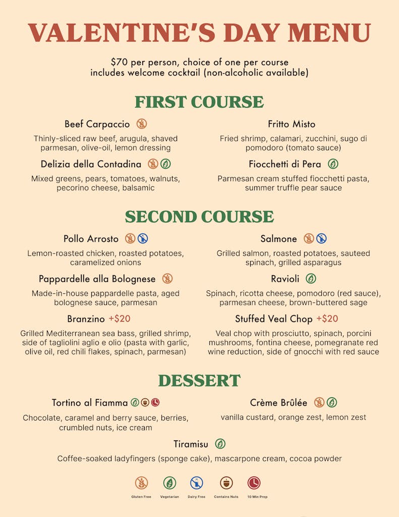 Vanentine's Day Menu