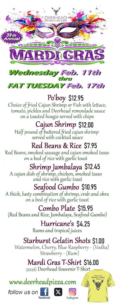 Deerhead Cafe Mardi Gras Menu