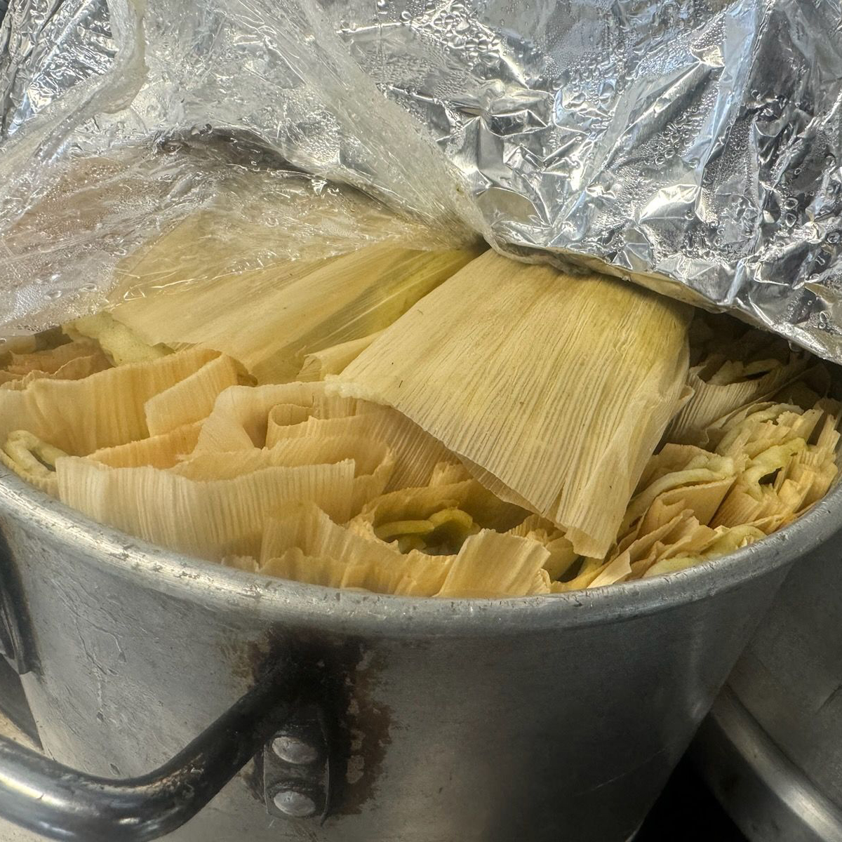 Tamales in a large pot