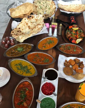 Variety of Indian food on a table