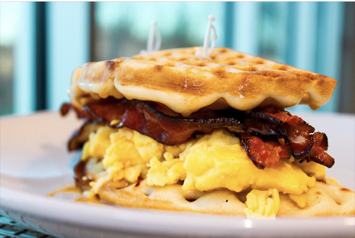 Savory waffle breakfast sandwich