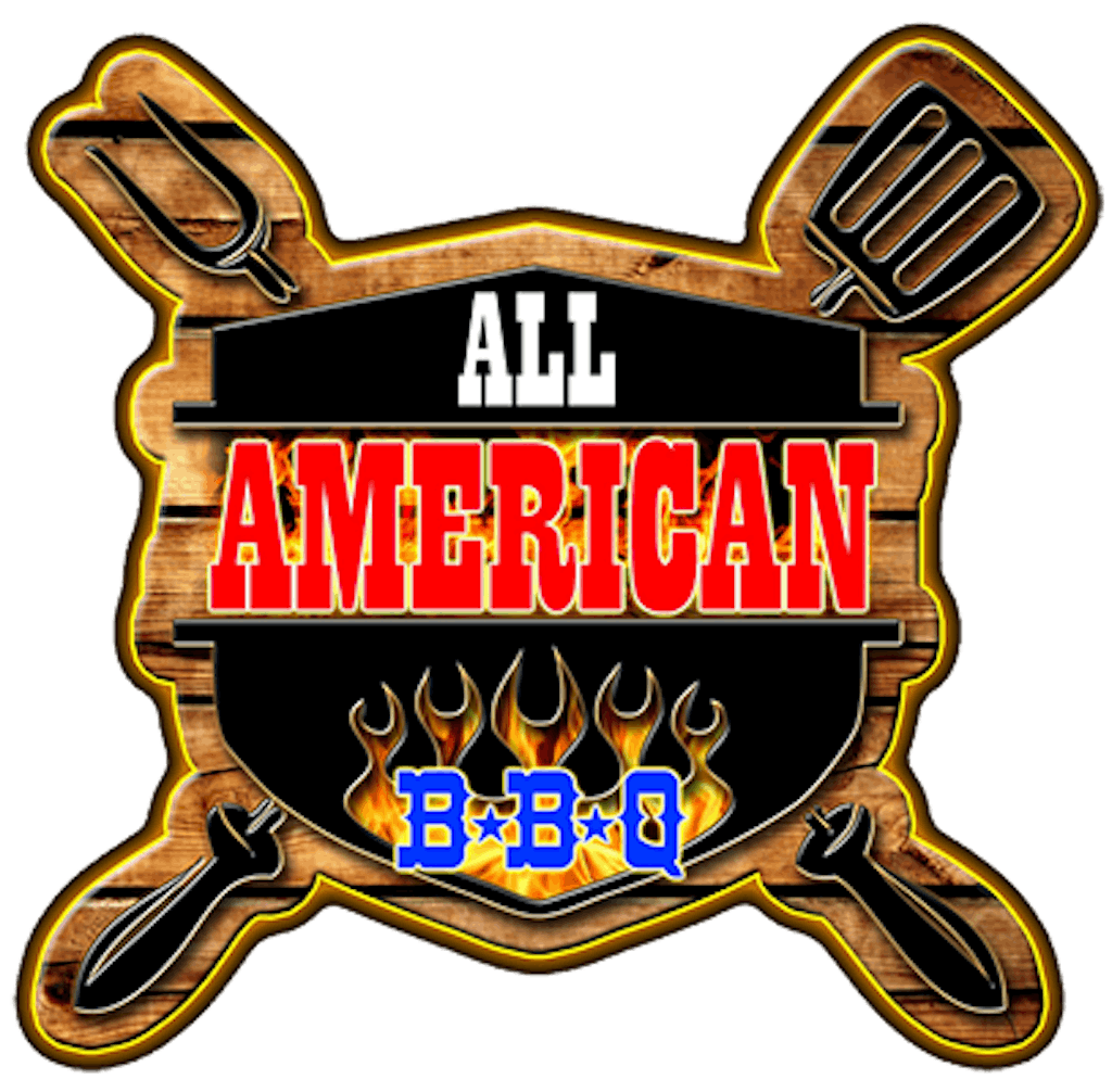 All American BBQ (Barbecue) Smoked Ribs & Mesquite Fire Pit Logo